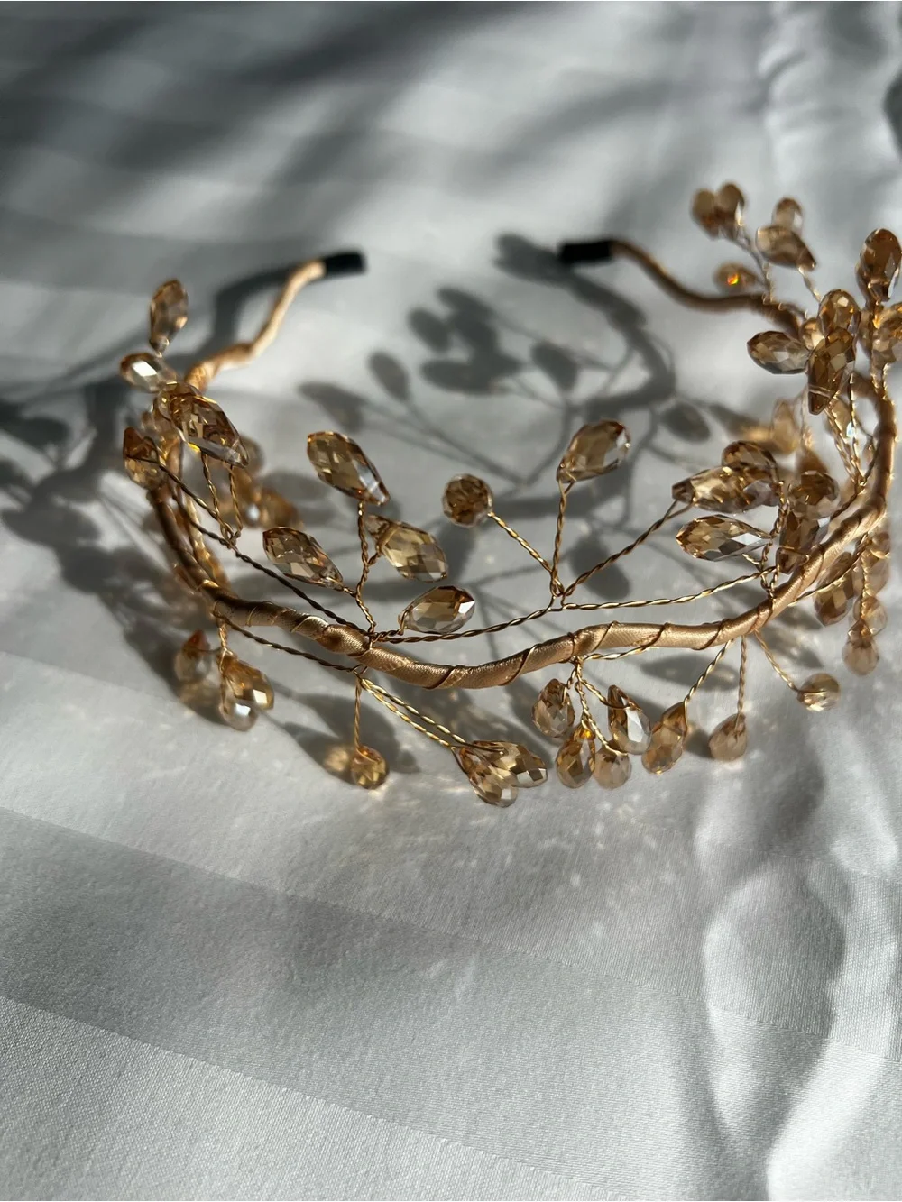 Delicate Champagne Crystal Branch Headband - Unbranded